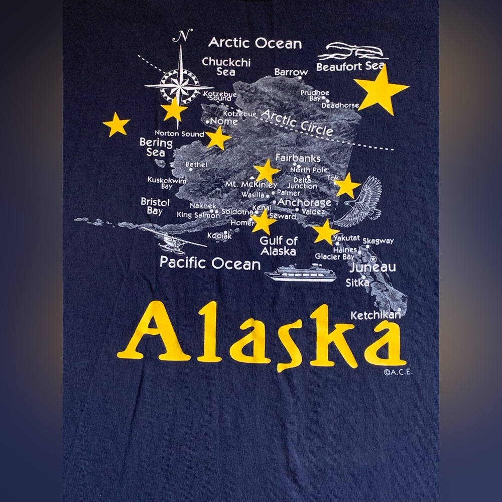 Alaska Map Graphic Blue XL T Shirt - Picture 4 of 6